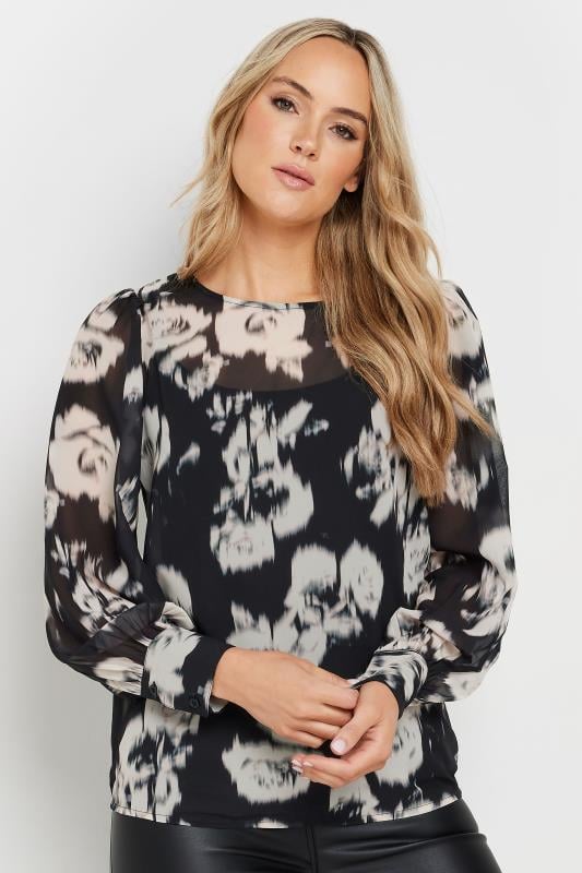 LTS Tall Black Blurred Rose Woven Blouse | Long Tall Sally 2