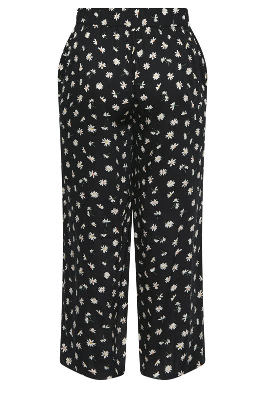 YOURS Plus Size Black Floral Daisy Print Wide Leg Trousers | Yours Clothing 6