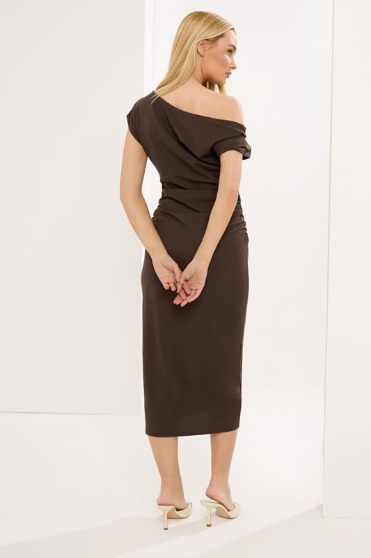 STAR Chocolate Brown Draped Midi Dress | StarByJM 2