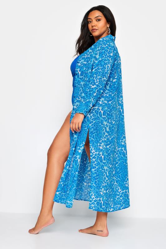 YOURS Plus Size Blue Leopard Print Longline Beach Shirt | Yours Clothing 6