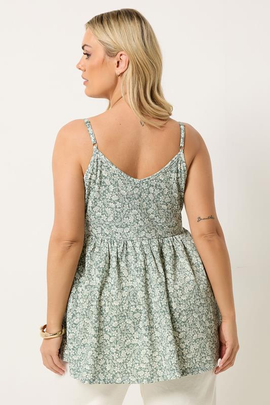 YOURS Plus Size Sage Green Floral Peplum Vest Top | Yours Clothing 2