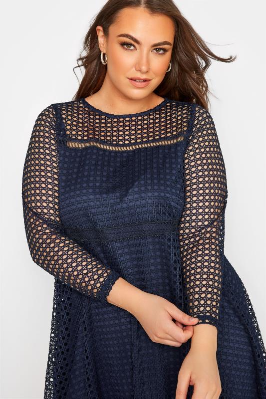 YOURS LONDON Plus Size Navy Blue Lace Midi Skater Dress | Yours Clothing 4