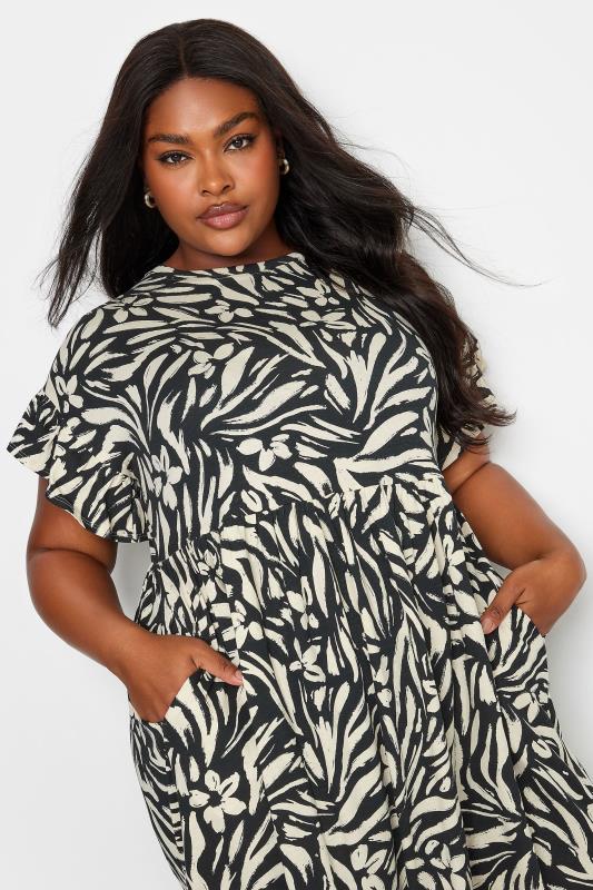 YOURS Plus Size Black & White Floral Print Pure Cotton Midaxi Dress | Yours Clothing 4