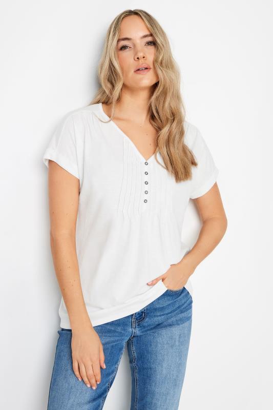 LTS Tall Women's Ivory White Cotton Henley T-Shirt | Long Tall Sally 1