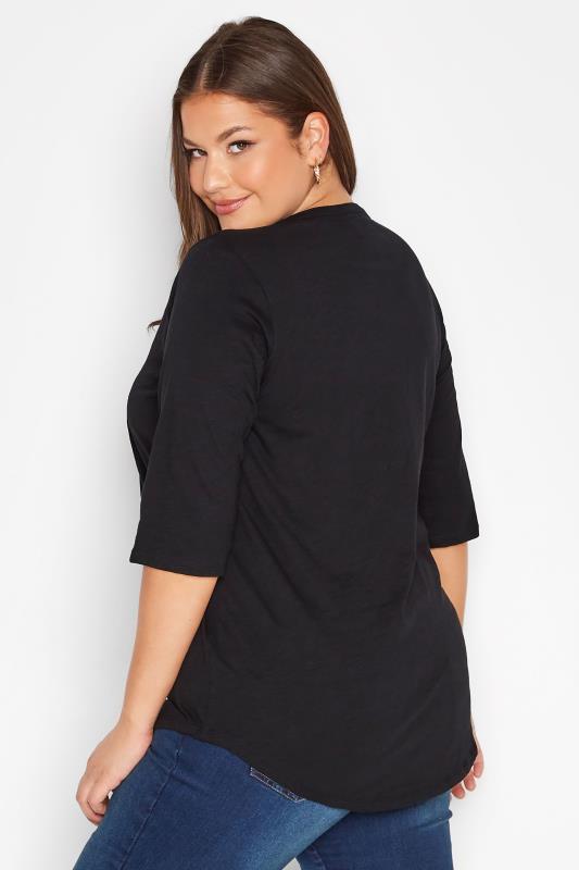 Plus Size YOURS FOR GOOD Black Pintuck Button Henley T-Shirt | Yours Clothing 3