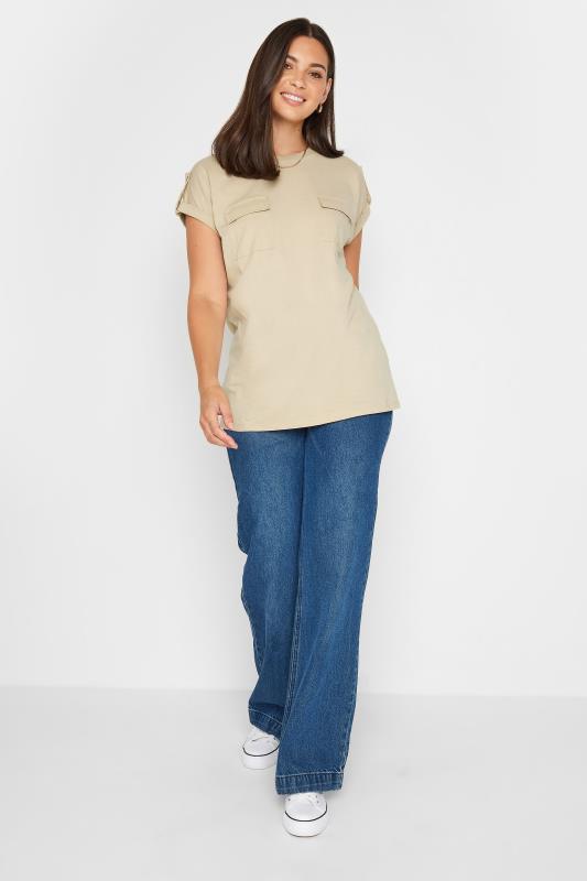 LTS Tall Women's Natural Brown Pocket Detail Cotton T-Shirt | Long Tall Sally 2
