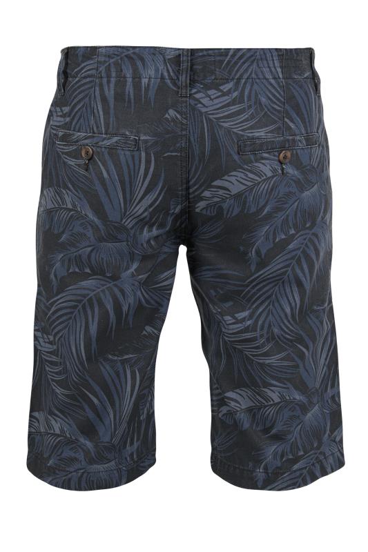 D555 Navy Blue Hawaiian Leaf Print Stretch Chino Shorts | BadRhino
