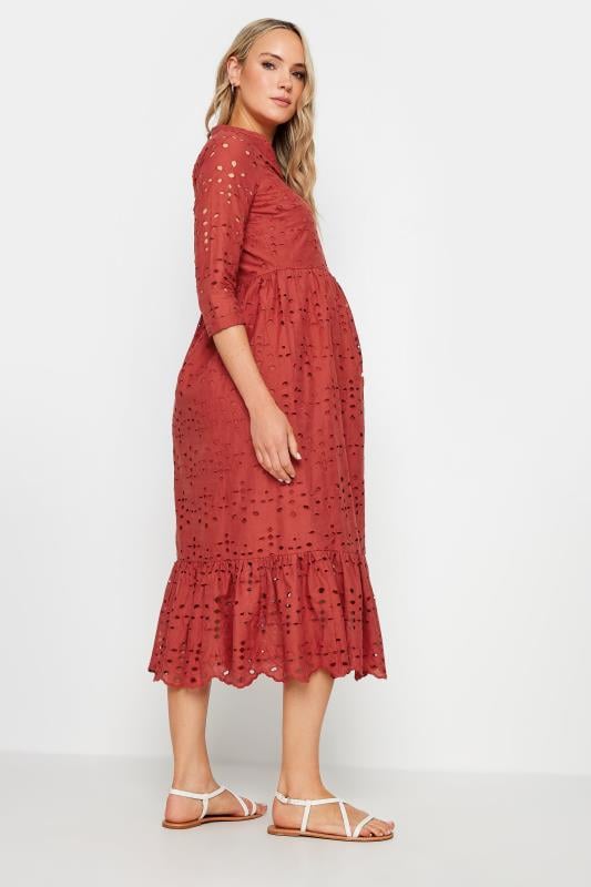 LTS Tall Women's Maternity Rust Orange Broderie Anglaise Midi Dress | Long Tall Sally  3