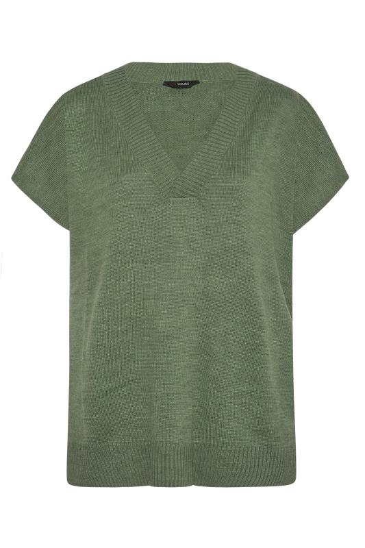 Curve Khaki Green V-Neck Knitted Vest_F.jpg