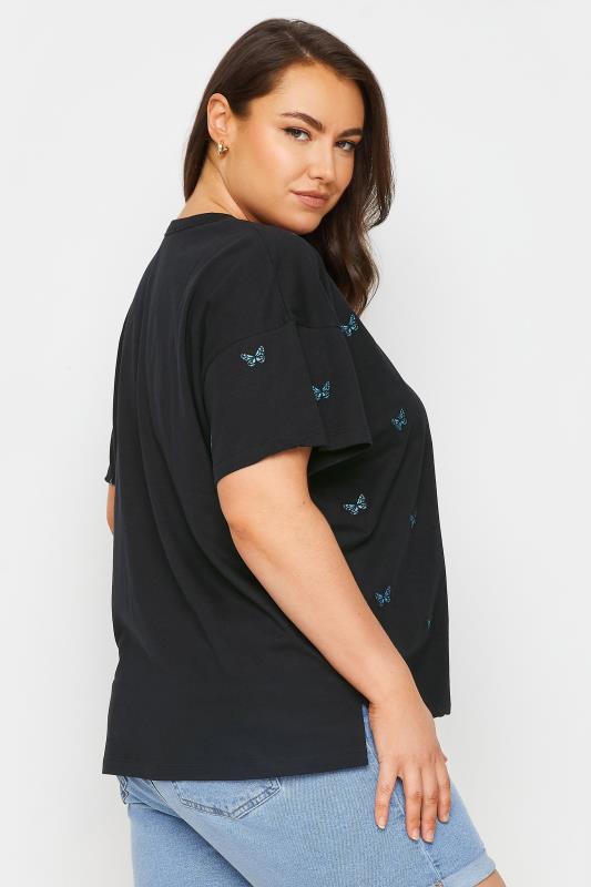 LIMITED COLLECTION Plus Size Black Embroidered Butterfly T-Shirt | Yours Clothing 4
