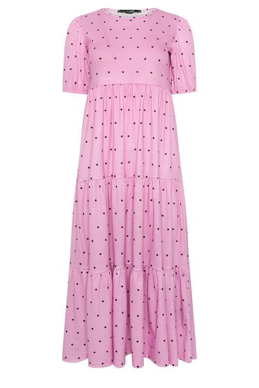 PixieGirl Petite Women's Pink Polka Dot Tiered Maxi Dress | PixieGirl 5