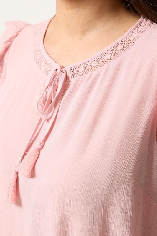 YOURS Plus Size Dusky Pink Tie Neck Blouse | Yours Clothing 2