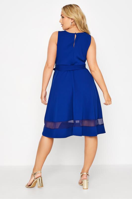 YOURS LONDON Plus Size Cobalt Blue Mesh Panel Skater Dress | Yours Clothing 3