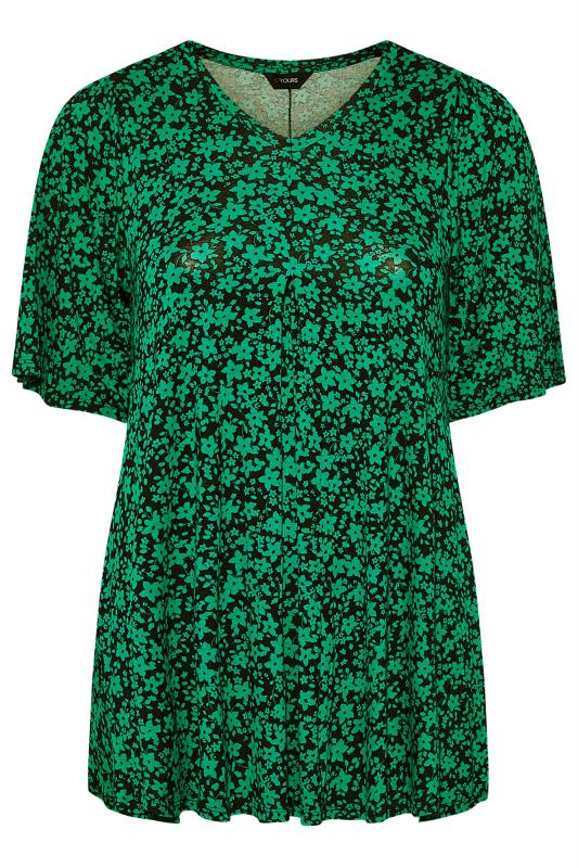 Plus Size Green Ditsy Print Sleeve Swing Top | Yours Clothing  5