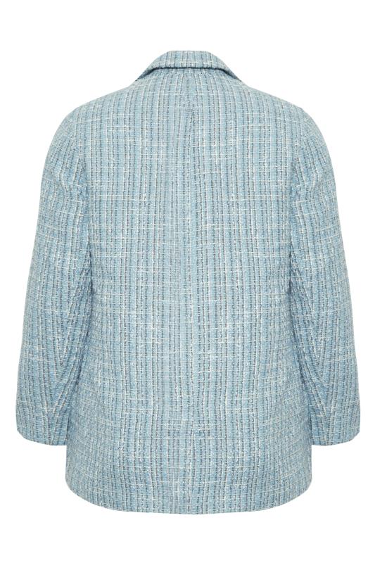 YOURS Plus Size Light Blue Check Boucle Blazer | Yours Clothing 7