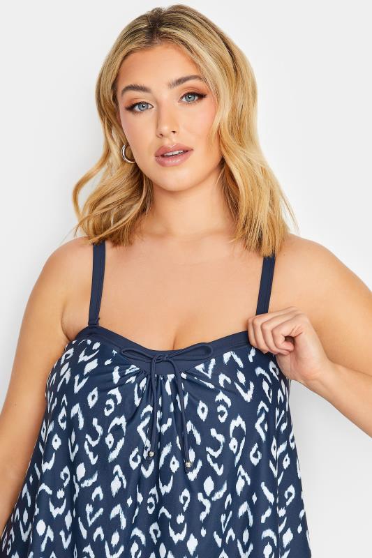 YOURS Curve Plus Size Navy Blue Animal Print Tankini Top | Yours Clothing  5
