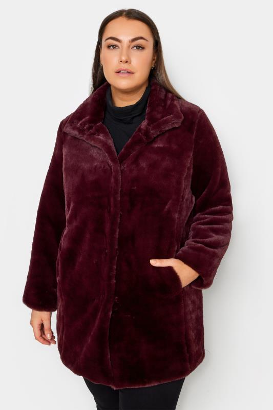 Plus Size  Evans Burgundy Red Faux Fur Coat