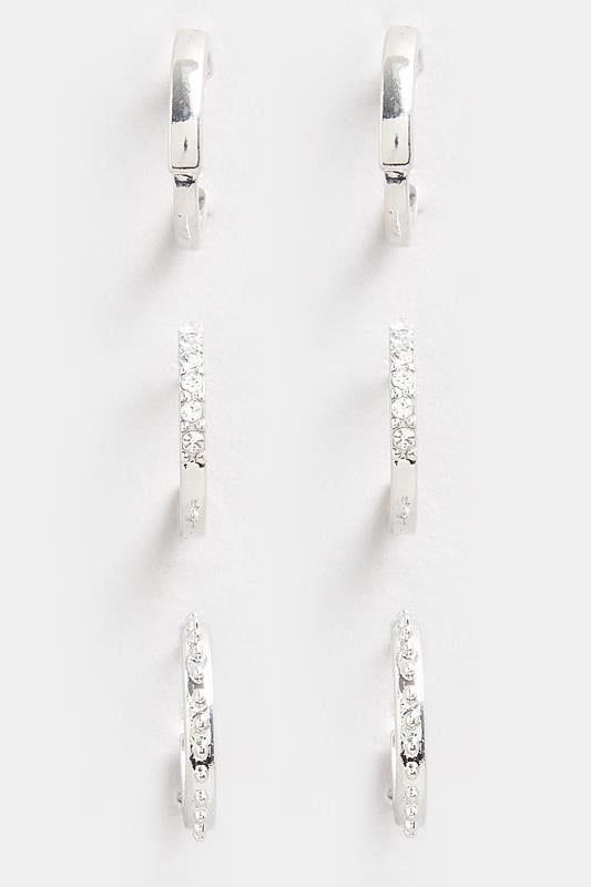 3 PACK Silver Tone Diamante Mini Hoop Earrings | Yours Clothing 3