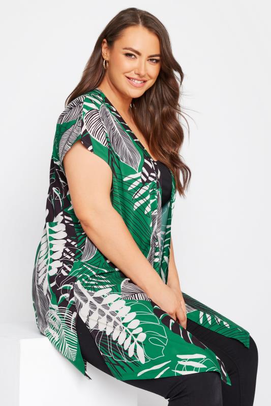 Plus Size Green Leaf Print Grown On Sleeve Kimono | Yours Clothing 4