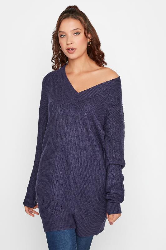 Tall  LTS Tall Navy Blue V-Neck Knitted Tunic Top