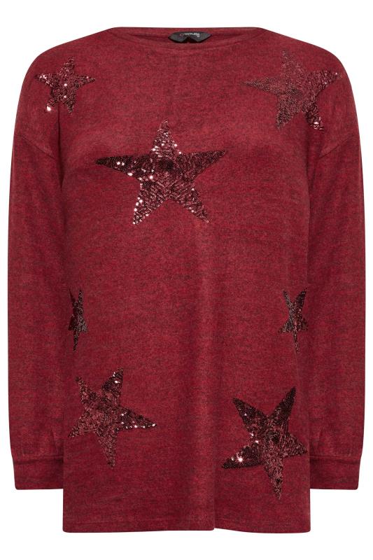 Plus Size Red Sequin Star Soft Touch Jumper | Yours Clothing 6