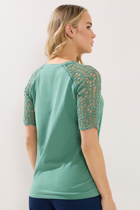 LTS Tall Women's Teal Green Crochet Raglan Cotton T-Shirt | Long Tall Sally 2