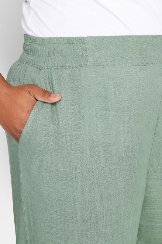 YOURS Plus Size Sage Green Wide Leg Cropped Linen Trousers | Yours Clothing 4