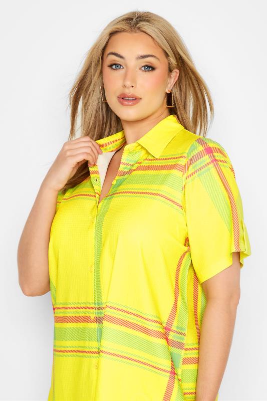 Curve Bright Yellow Check Button Through Shirt 4