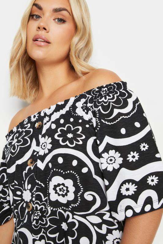 YOURS Plus Size Black Floral Print Bardot Top | Yours Clothing 4