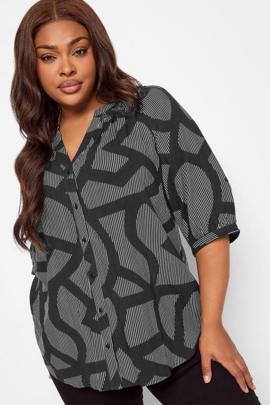 YOURS Curve Black Abstract Print Notch Neck Blouse | Yours Clothing 4