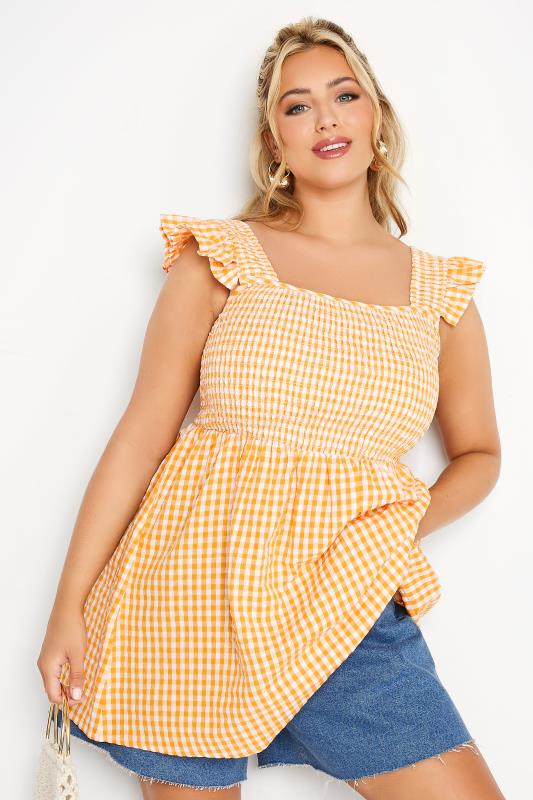 LIMITED COLLECTION Plus Size Yellow Gingham Frill Top | Yours Clothing 1