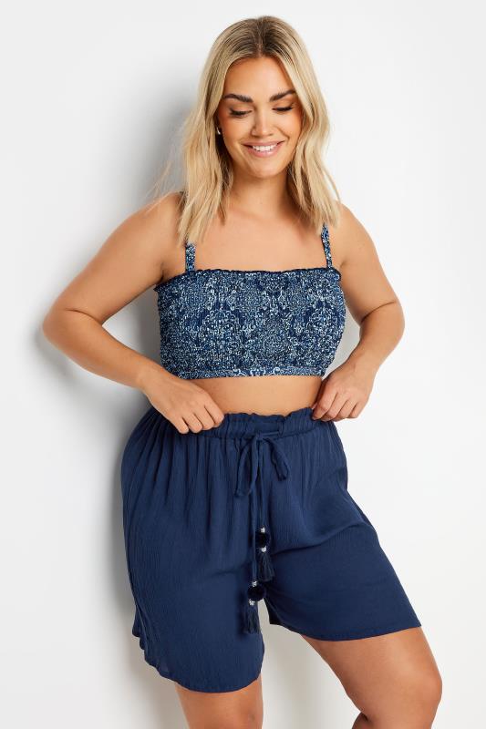  Grande Taille YOURS Curve Navy Blue Textured Tassel Detail Beach Short