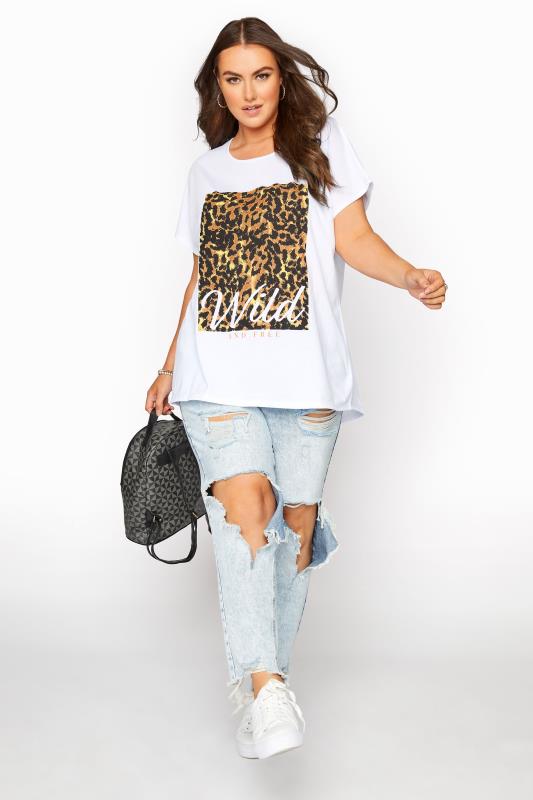 Plus Size White Leopard Print Dip Back T-Shirt | Yours Clothing 2