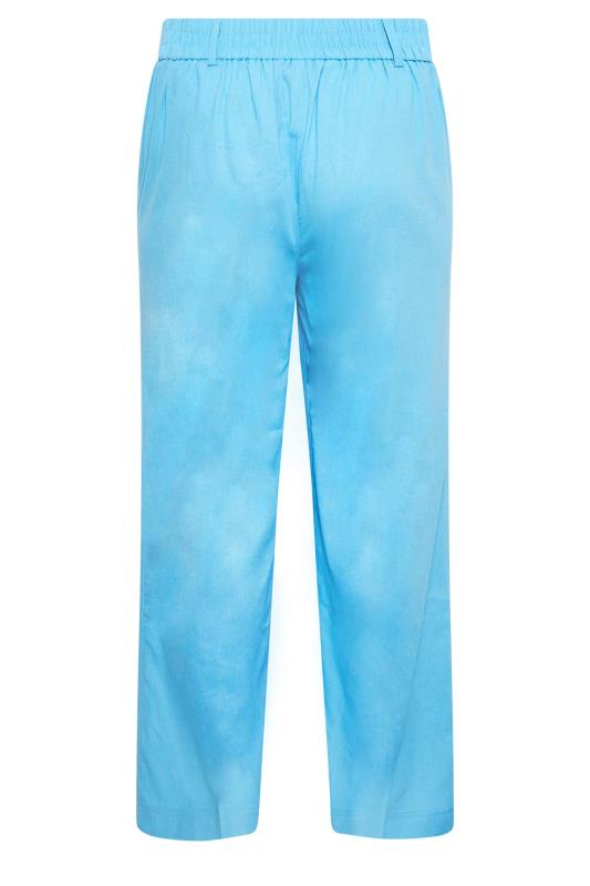 YOURS Plus Size Blue Linen Blend Wide Leg Trousers | Yours Clothing  5