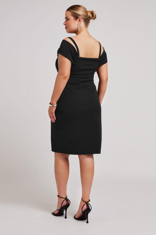 YOURS LONDON Plus Size Black Cold Shoulder Ruched Dress | Yours Clothing 4