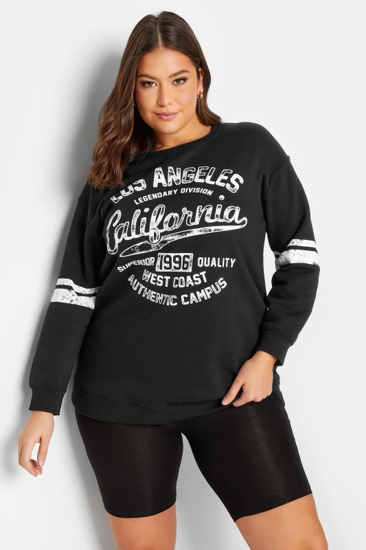 Plus Size  YOURS Curve Black 'California' Slogan Printed Sweatshirt