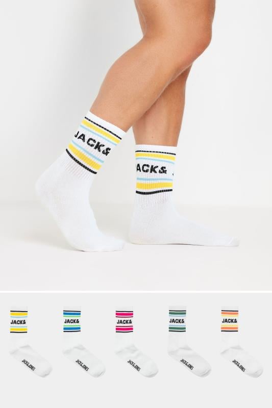 JACK & JONES Big & Tall 5 PACK White Stripe Tennis Socks 1