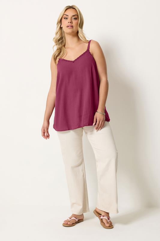 YOURS Plus Size Red Embroidered Floral Trim Vest Top | Yours Clothing 1