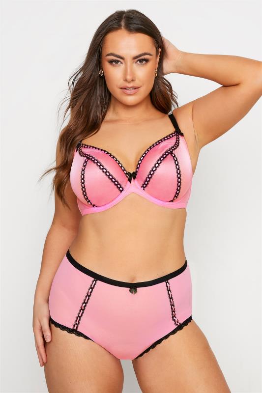 Plus Size Pink Ribbon Non-Padded Underwired Plunge Bra | Yours Clothing  2