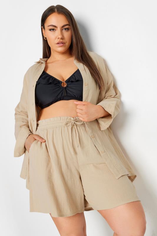 YOURS Plus Size Stone Brown Pure Cotton Cheesecloth Shirt | Yours Clothing 3