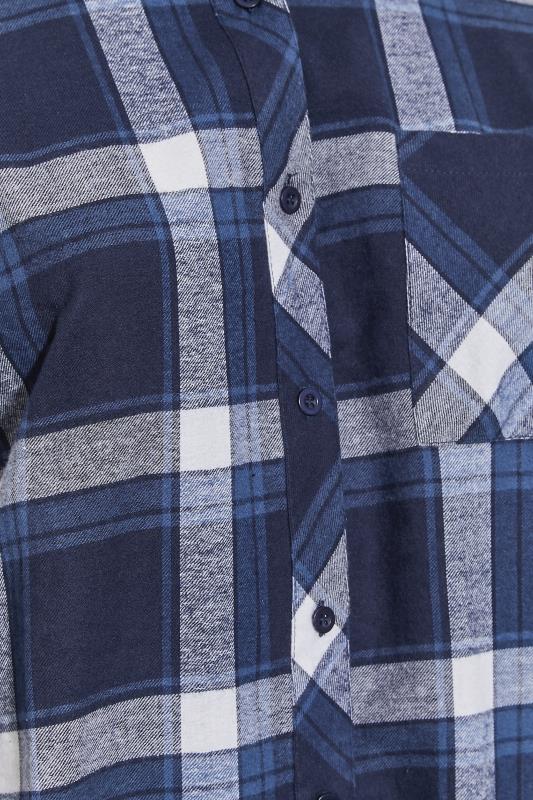 Plus Size Navy Blue Check Brushed Raglan Shirt | Yours Clothing 5