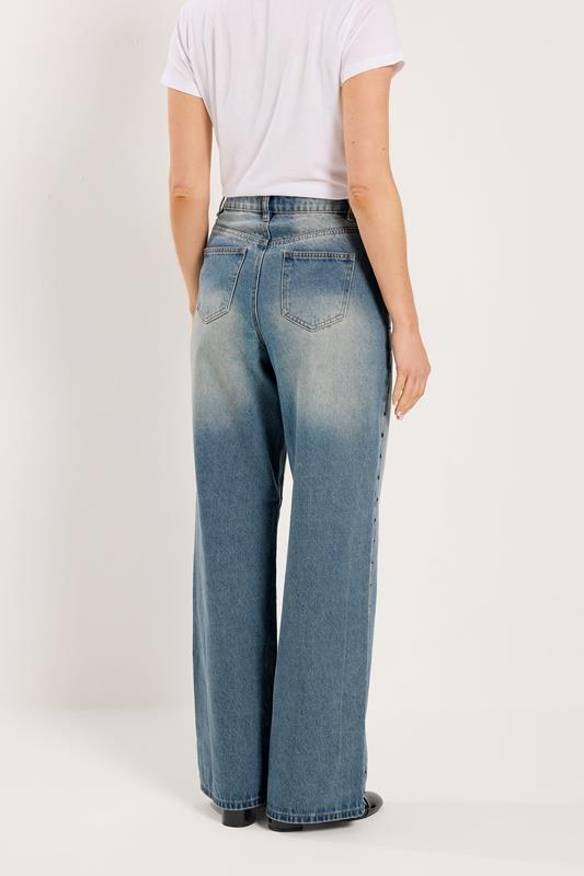 LTS Tall Women's Light Blue Wash Studded Cotton Wide Leg Jeans | Long Tall Sally 4