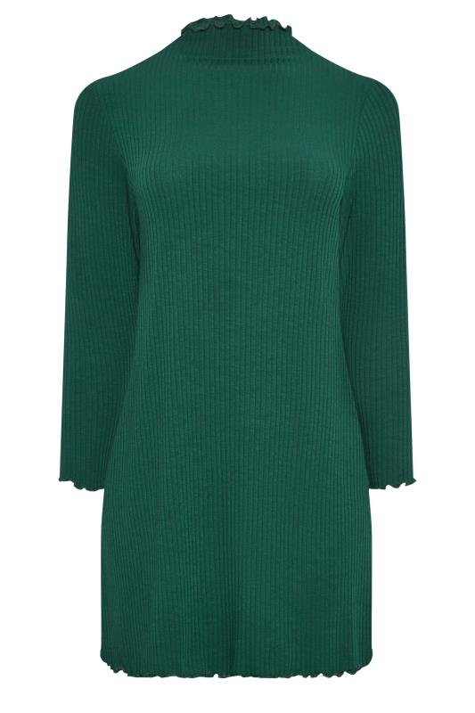 YOURS Plus Size Forest Green Ribbed Lettuce Hem Tunic Dress | Yours Clothing 6