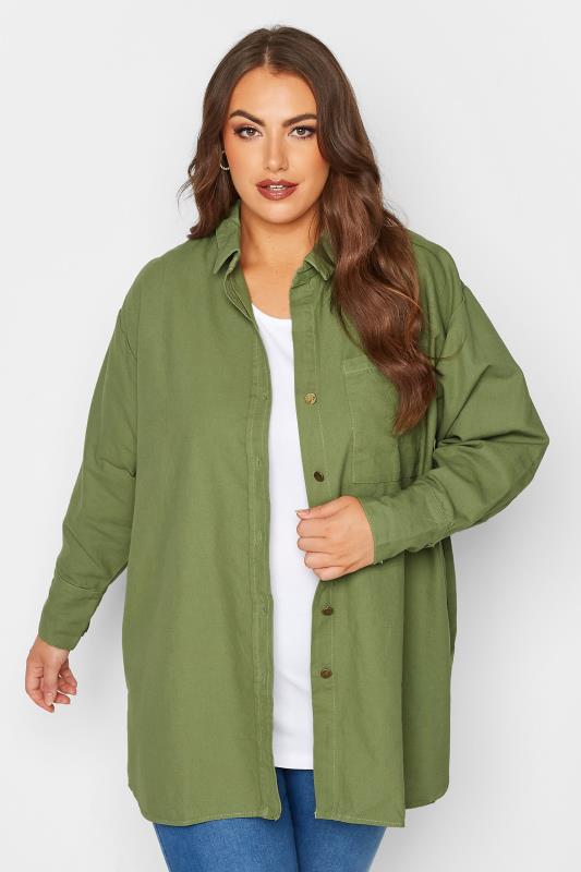 LIMITED COLLECTION Plus Size Khaki Green Shacket | Yours Clothing 1