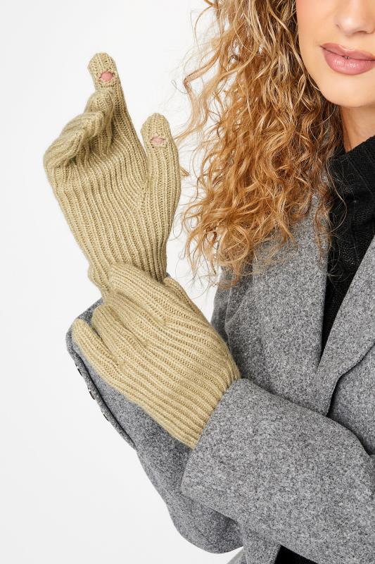  dla puszystych Beige Brown Longline Knitted Gloves
