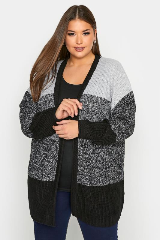 Großen Größen  Curve Grey Colour Block Knitted Cardigan