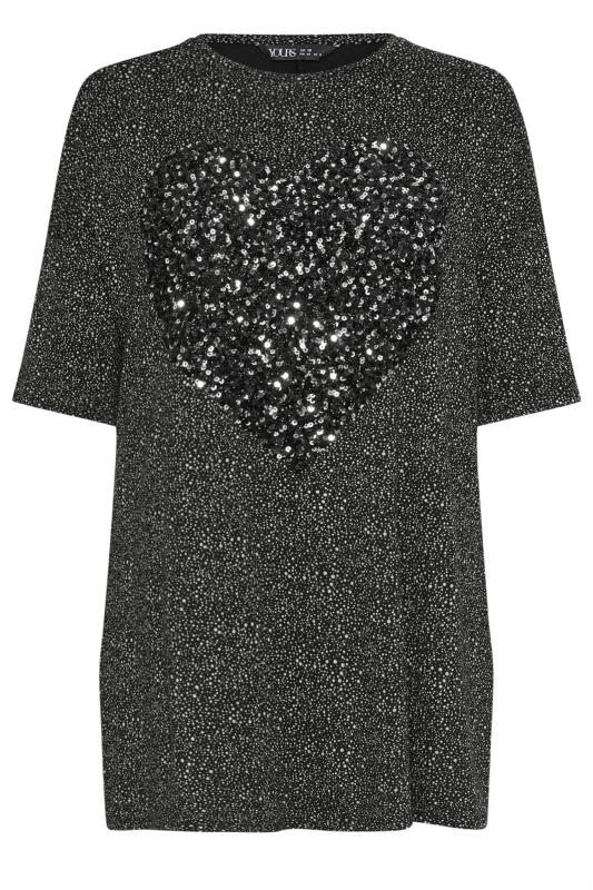 YOURS Plus Size Black Heart Sequin Embellished Top | Yours Clothing 5