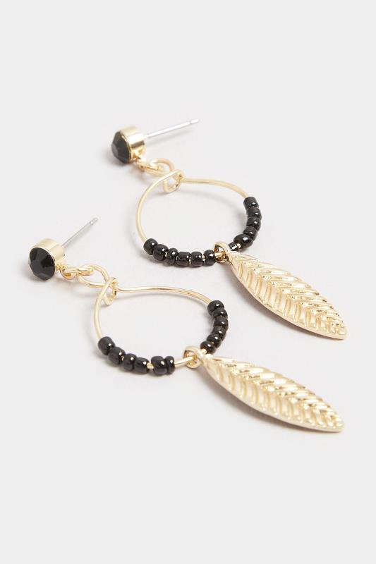 Gold Tone Beaded Leaf Drop Earrings | Yours Clothing 3
