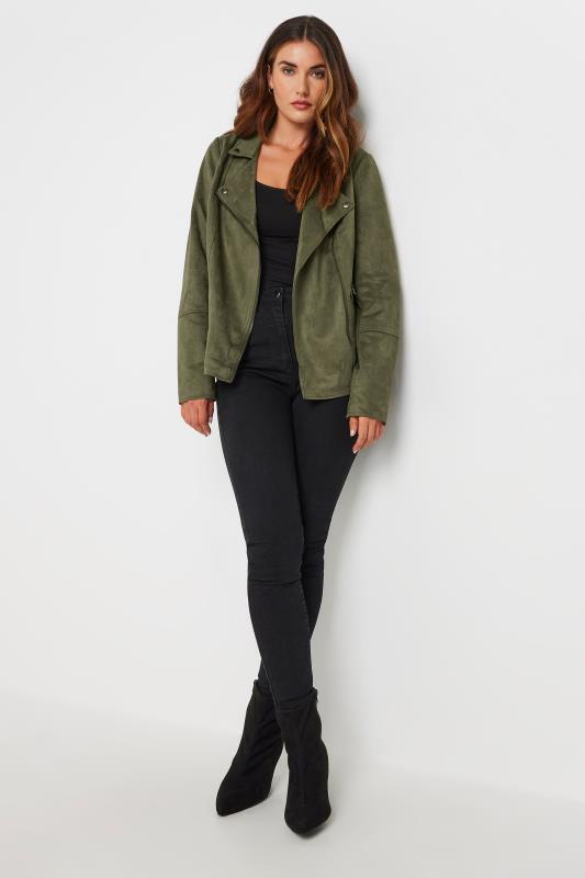 LTS Tall Olive Green Faux Suede Biker Jacket | Long Tall Sally 3