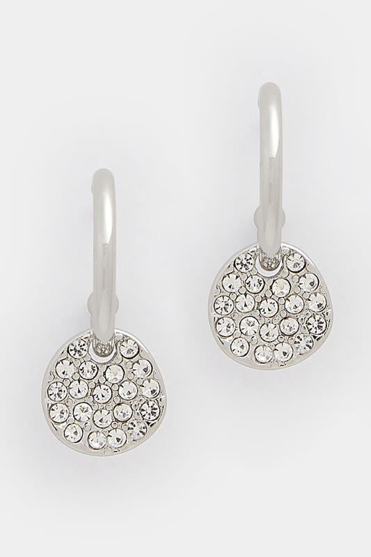  Pendientes huggie de disco con diamantes en tono plateado